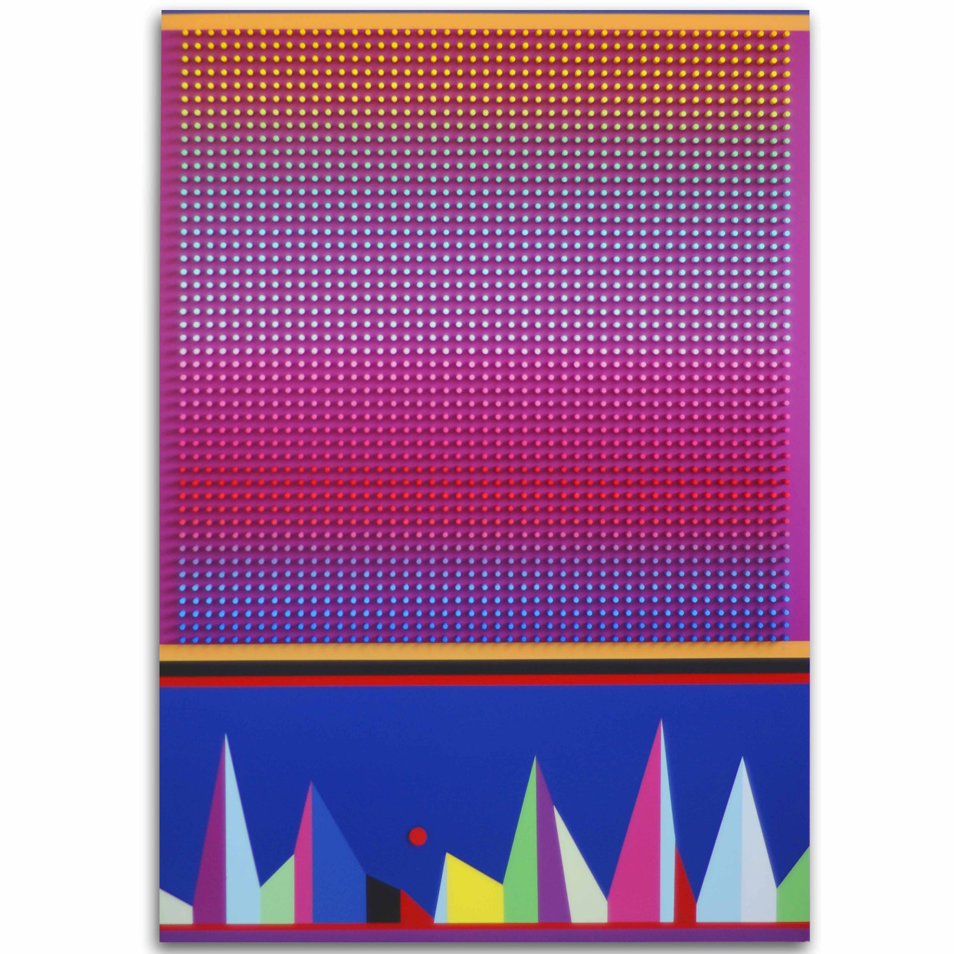 Colorful abstract design with geometric shapes on a white background