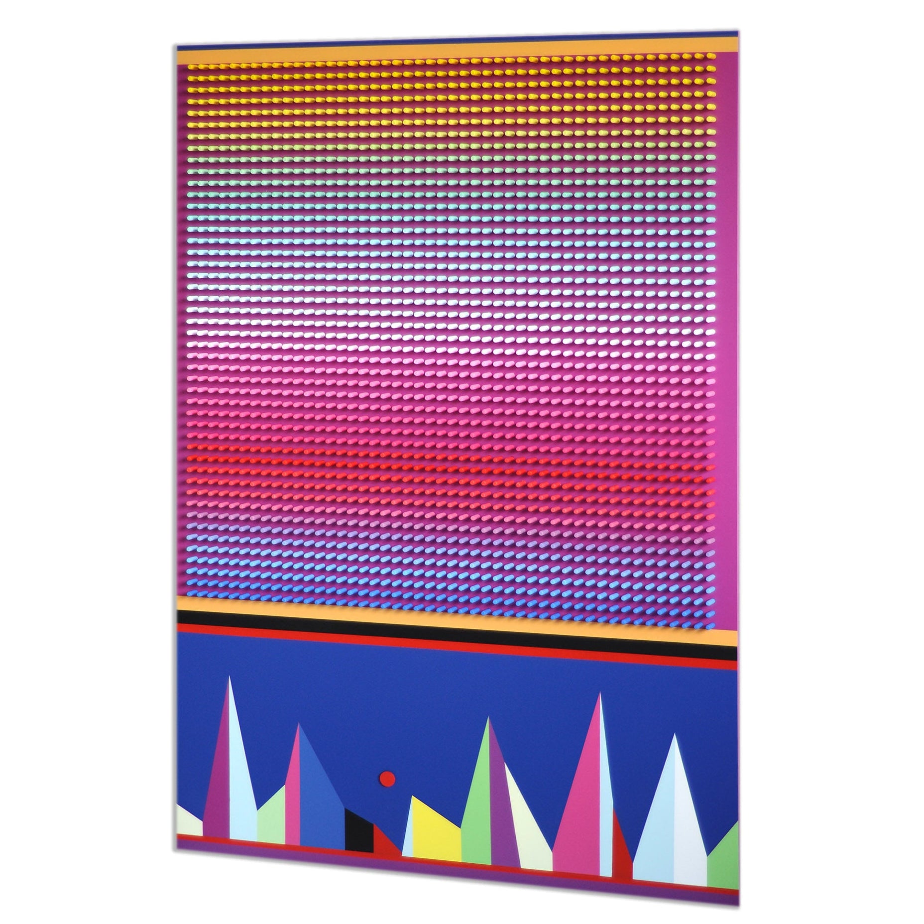 Colorful abstract design with geometric shapes on a white background