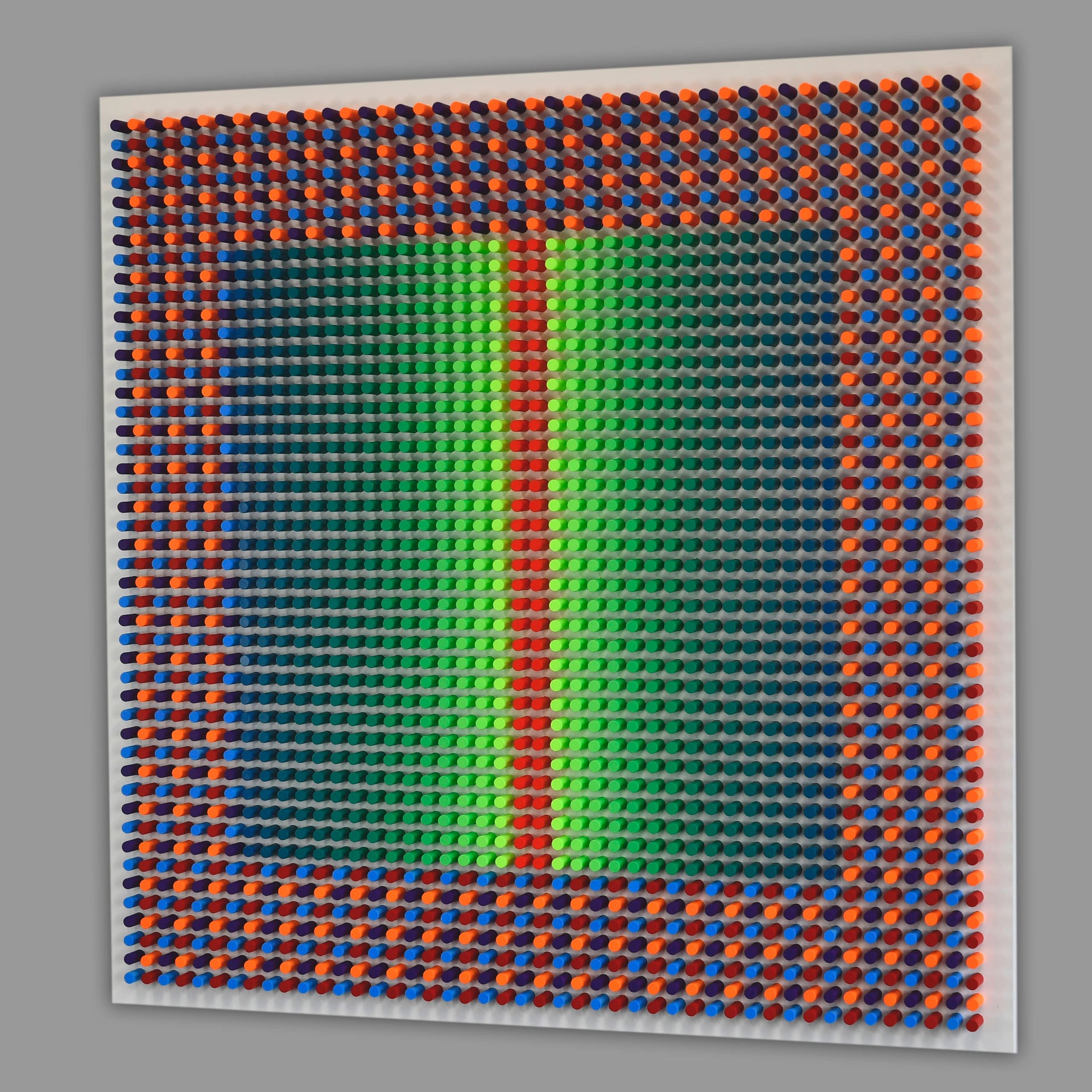 Grid pattern with green and red vertical stripes on a gray background